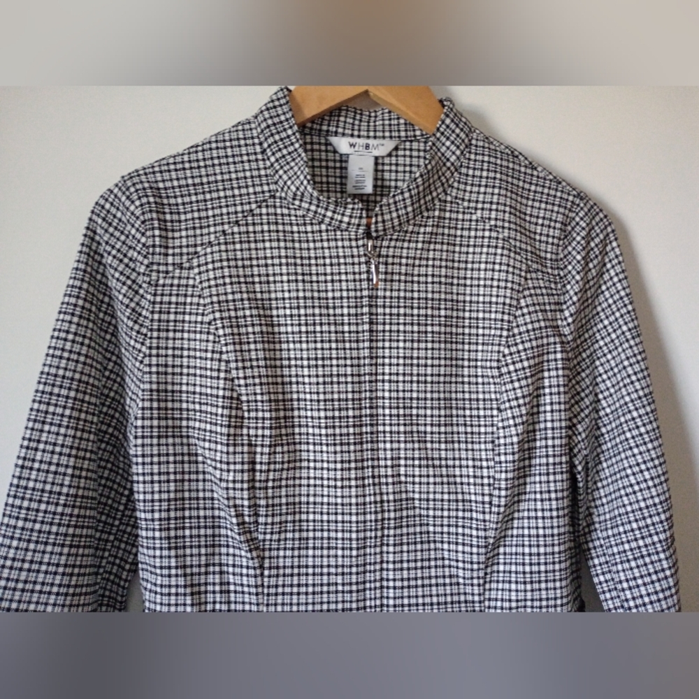 NWT White House Black Market Black and White Checkered Zip Front Jacket Size 10 - Picture 3 of 12